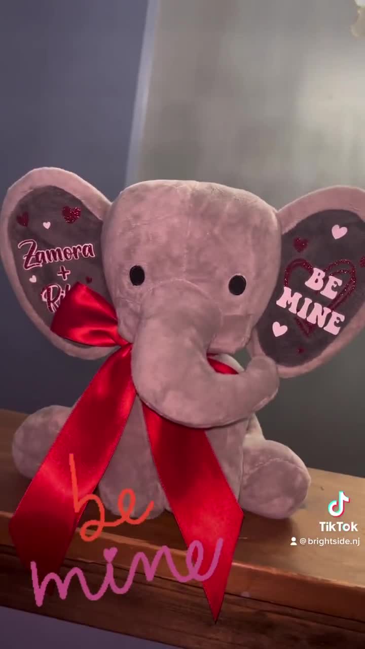 Personalized Elephant - Valentines Day - Promposal -Name - Quote - Plush -  Stuffed Animal - Grey