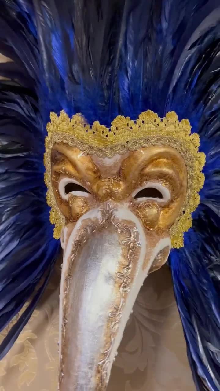 Maschera Veneziana, Dottore Della Peste Piume Blu, Maschera Carnevale,  Halloween -  Italia