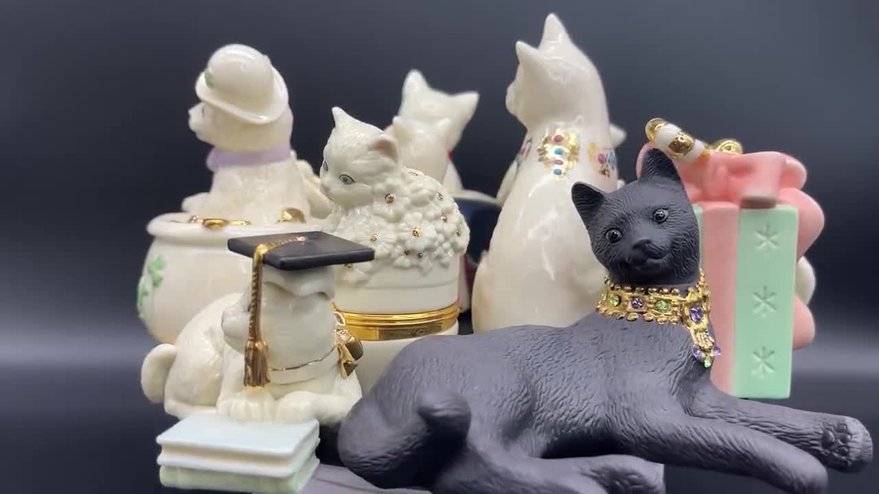 Lenox Cats Porcelain Collection, Lenox Treasures Cats Surprise Trinket Box,  Lenox Cat Miss Chievous Black, Lenox Cats Kitty Love Collectible