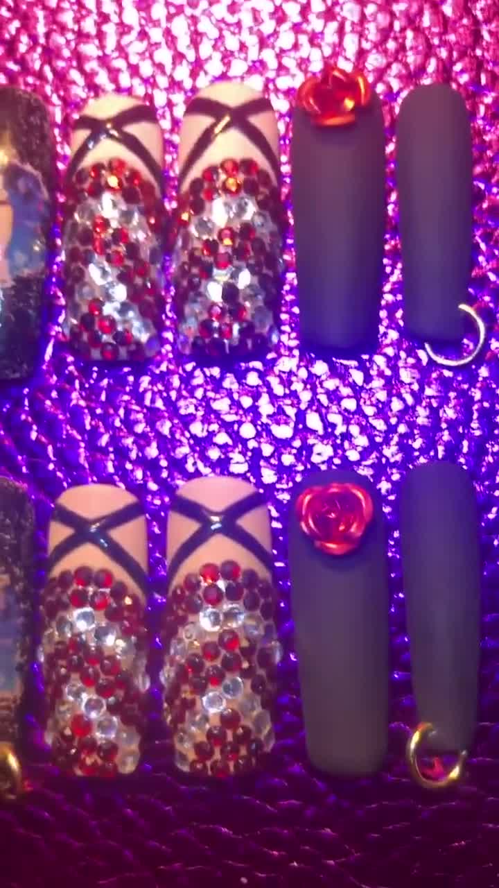 Selena Quintanilla Red & Silver Gems Bralette Inspired Press on Nails -   Canada