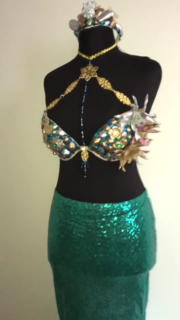 Halloween Mermaid Bra Top Shell Goddess Aquamarine Gold Crown Sequins Dance  Seashell Raw Wedding Tiara Costume Sea Emerald Crystal Fashion -  Canada