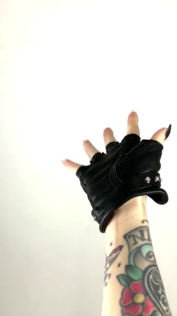 Crystal X Glam Fingerless Leather Gloves With Embedded Swarovski