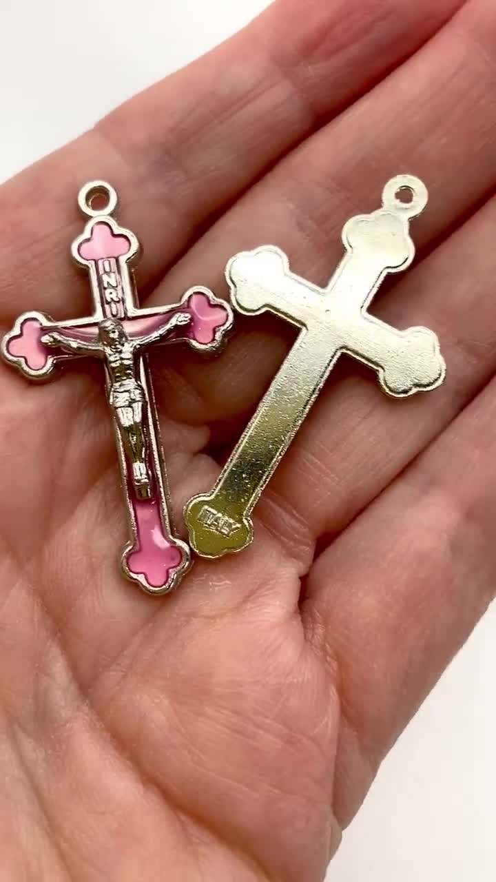 Small Pink Enamel Crucifix or Pendant Purchase 1, Set of Two or