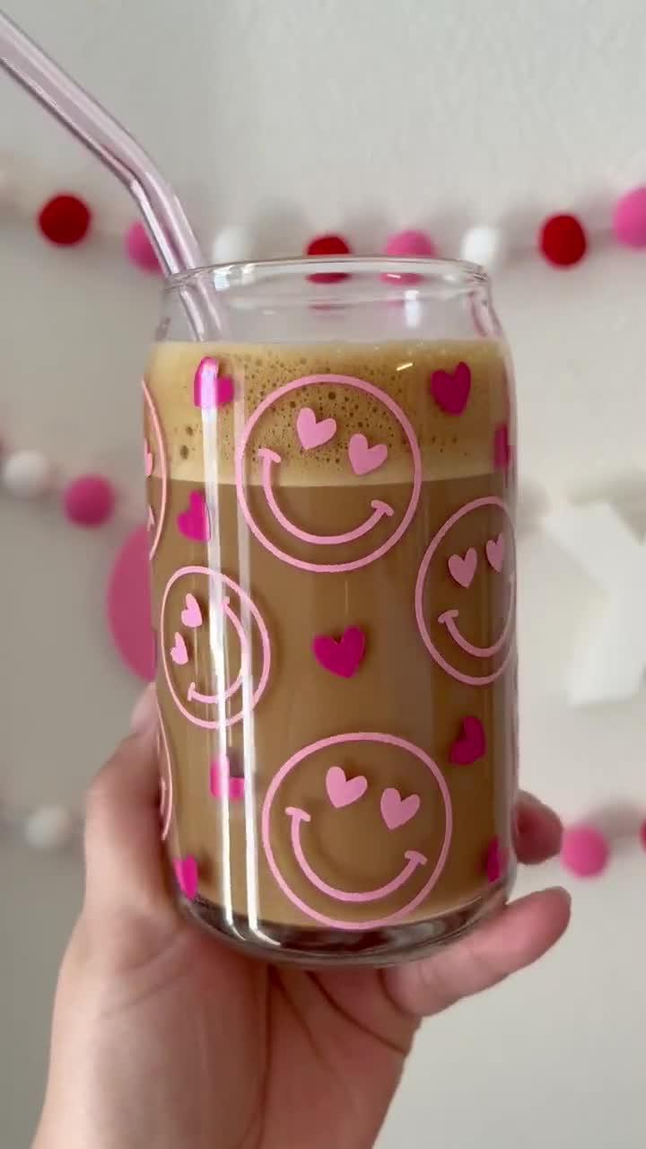 Smiley Face Glass Cup Iced Coffee Glass Trendy Smiley Face -    Valentines for mom, Personalized valentine gifts, Valentines gifts for  boyfriend