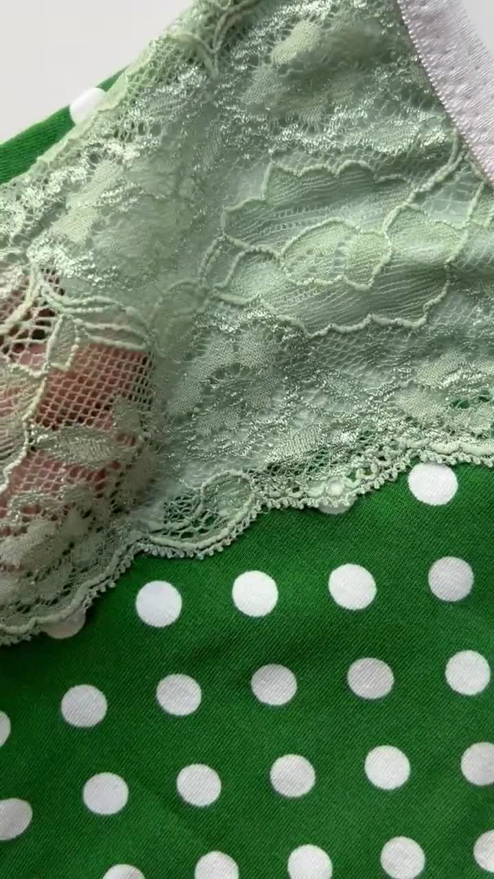Green Panties With White Dots. High Waist. Underwear for Women. Cotton  Panties. Panties With Lace. Free Shipping. All Sizes 
