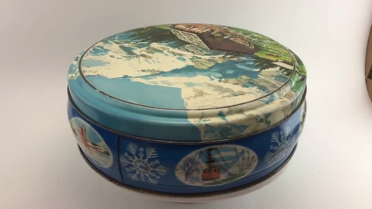 Peek Freans Biscuit Tin Alpine Cookie Tin Round Metal Box -  Denmark