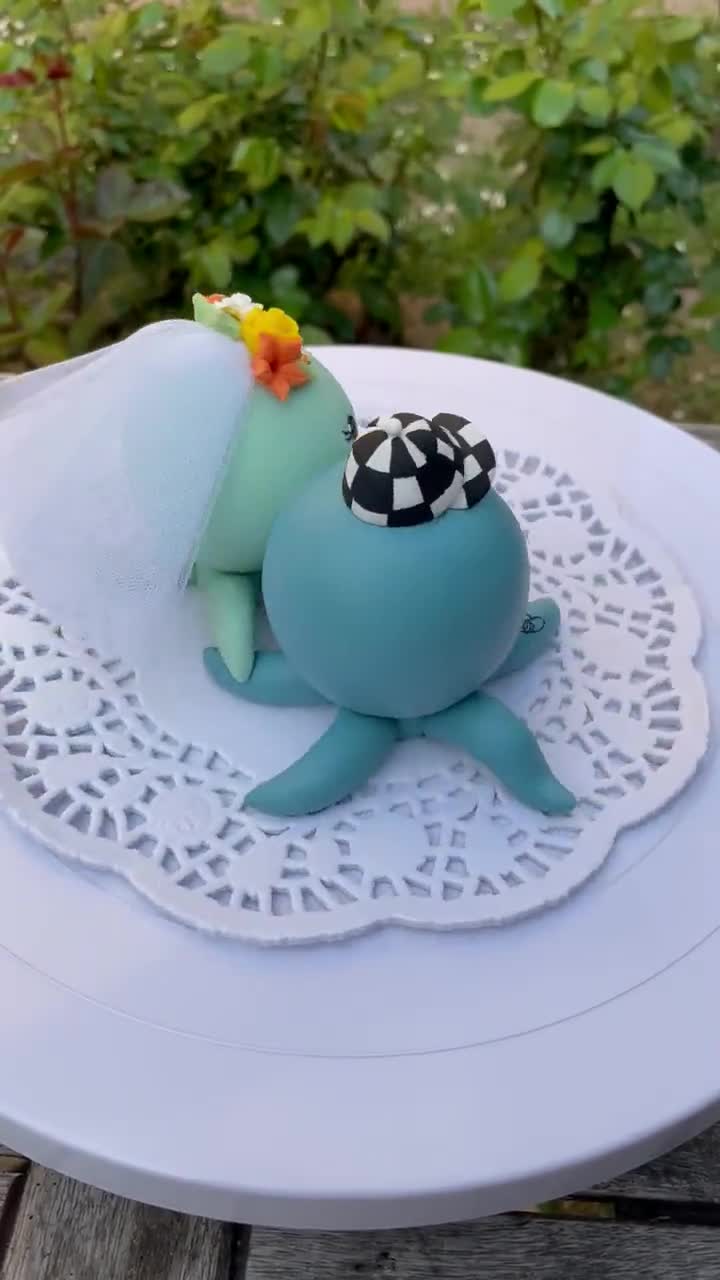 New-- Custom Wedding Cake Topper-- love octopus & seal with heart base saving -- special for 2021