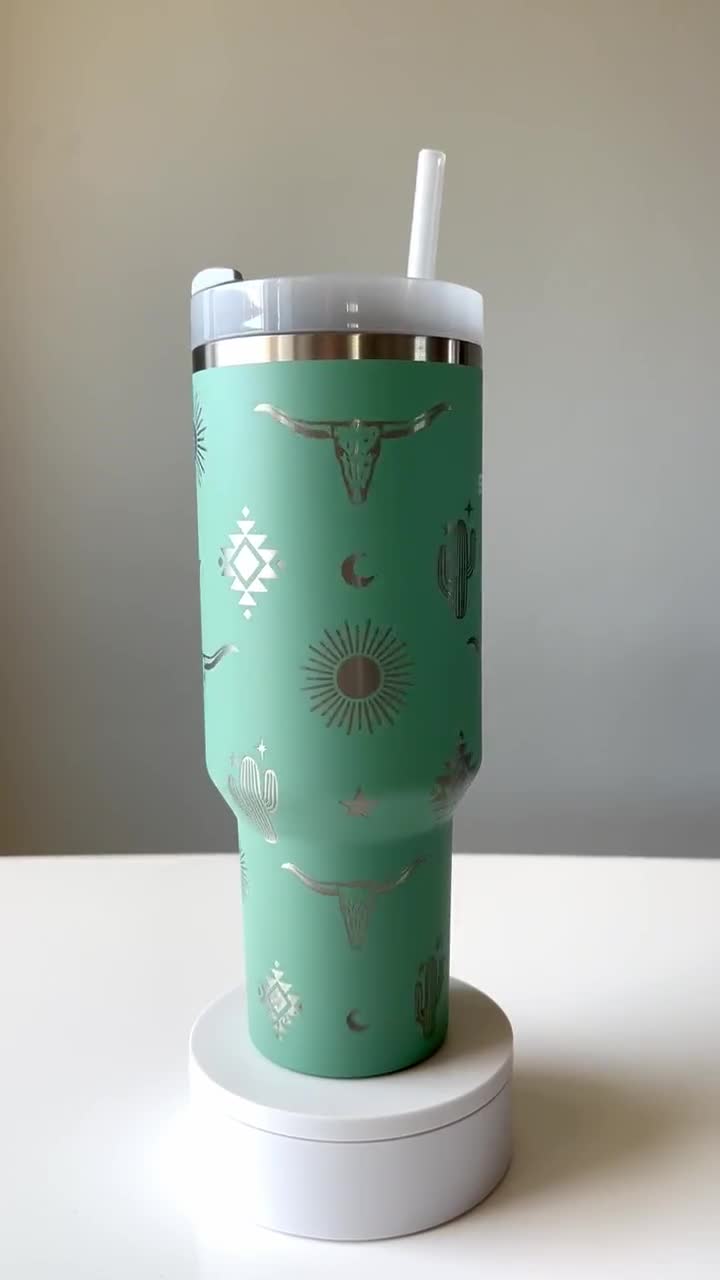 Southwestern Aztec Cowgirl 40oz Quencher Tumbler Wrap Laser Design. Moon/  Stars/ Cow/ Cactus Stanley Cup. SVG. Lightburn. With Instructions 