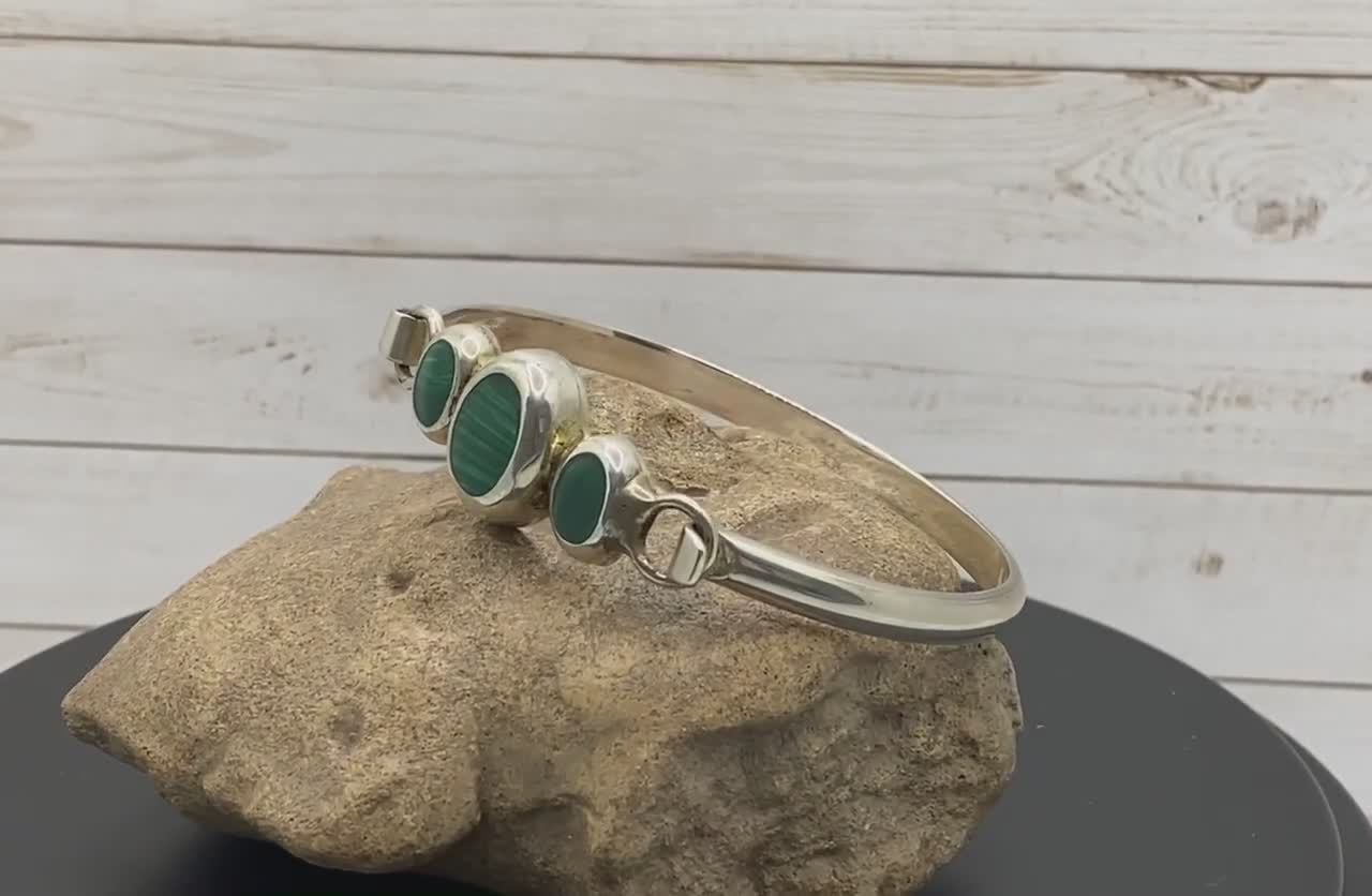 Vintage Mexico 925 Sterling Silver Malachite Bracelet