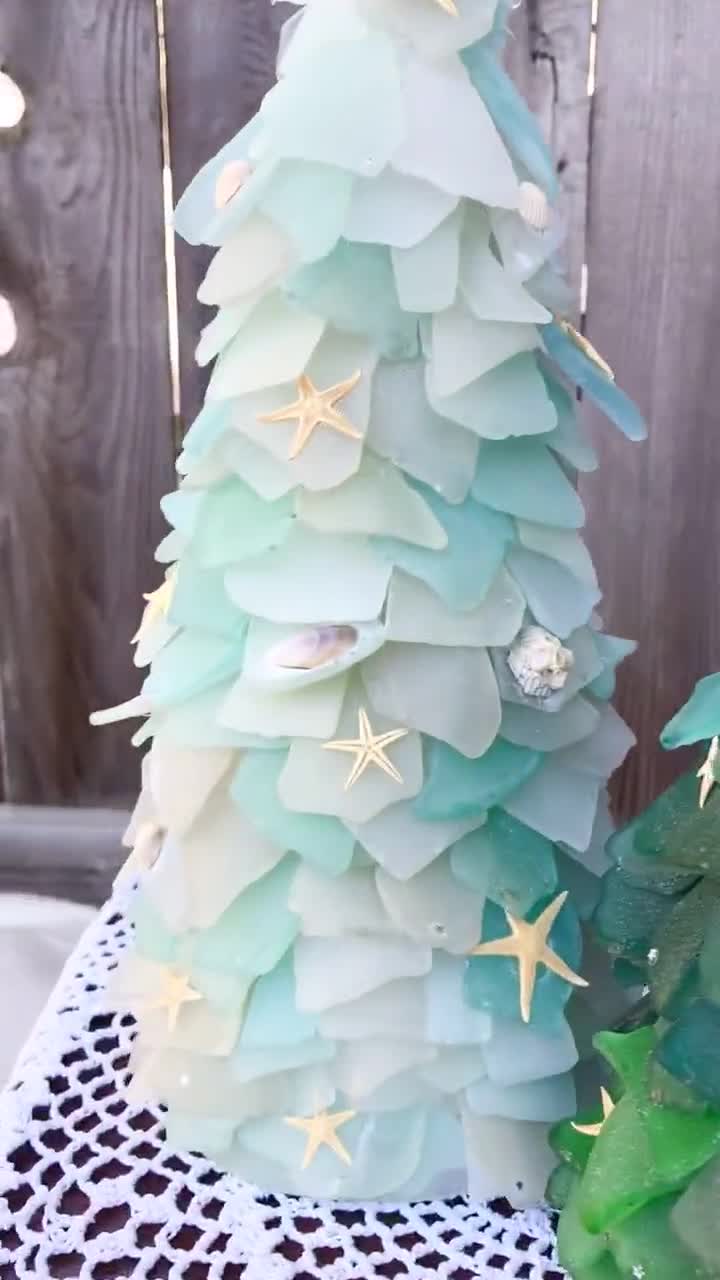 Sea Glass Tree Aqua White Teal Christmas Tree Genuine Real Sea