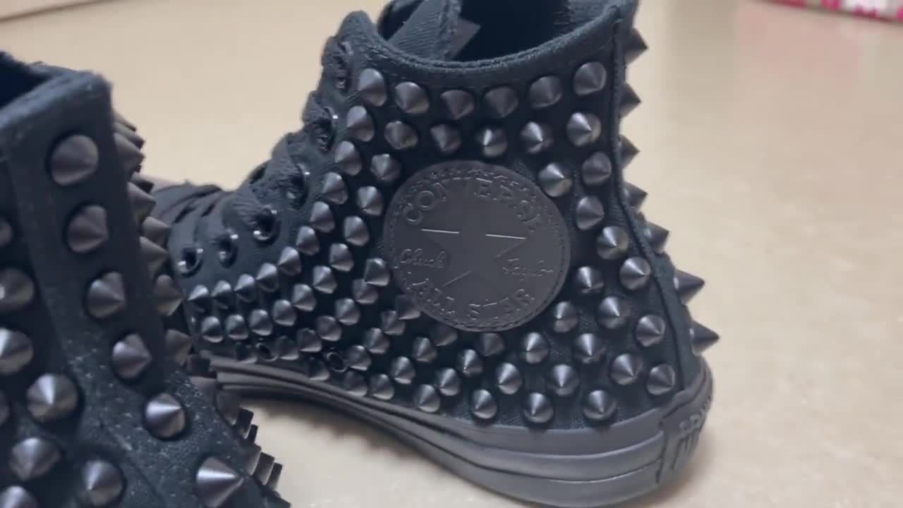 Genuine CONVERSE Monocrome-Black with Black studs All-star Chuck Taylor  Sneakers Shoes Goth Metallica Spike Punk Rock