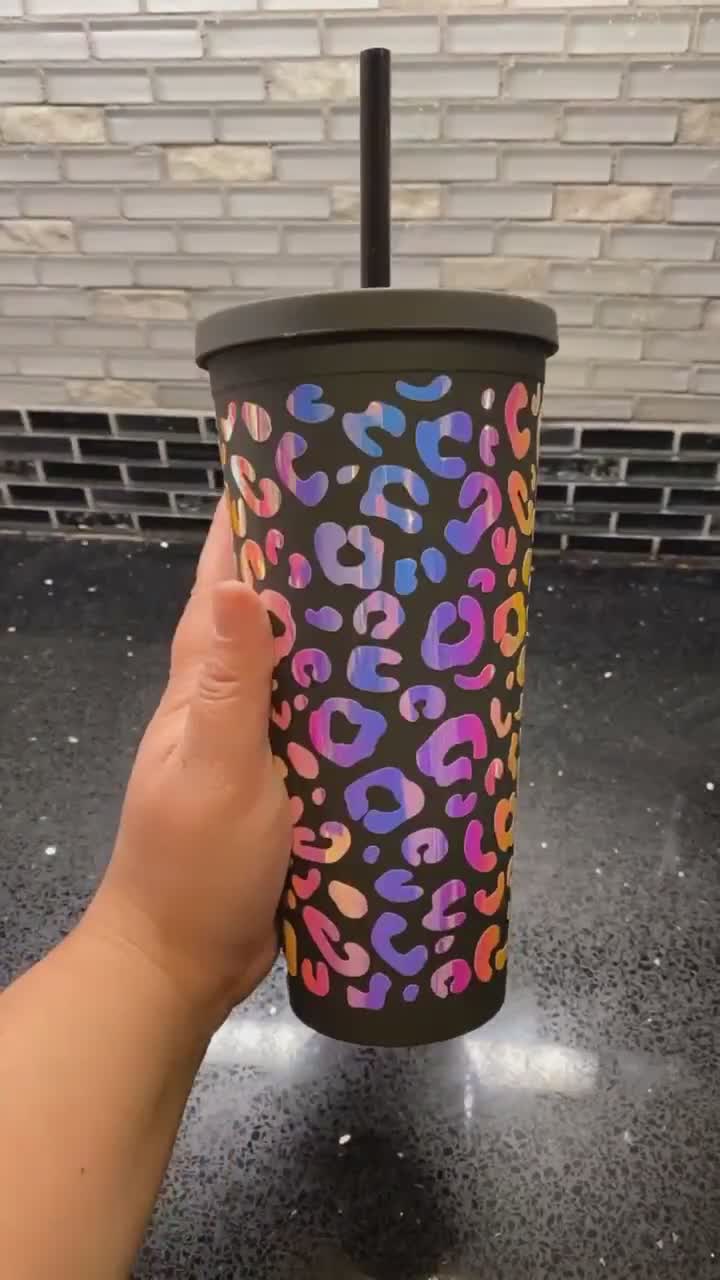 Leopard Tumbler Matte Water Bottle With Straw Holographic 