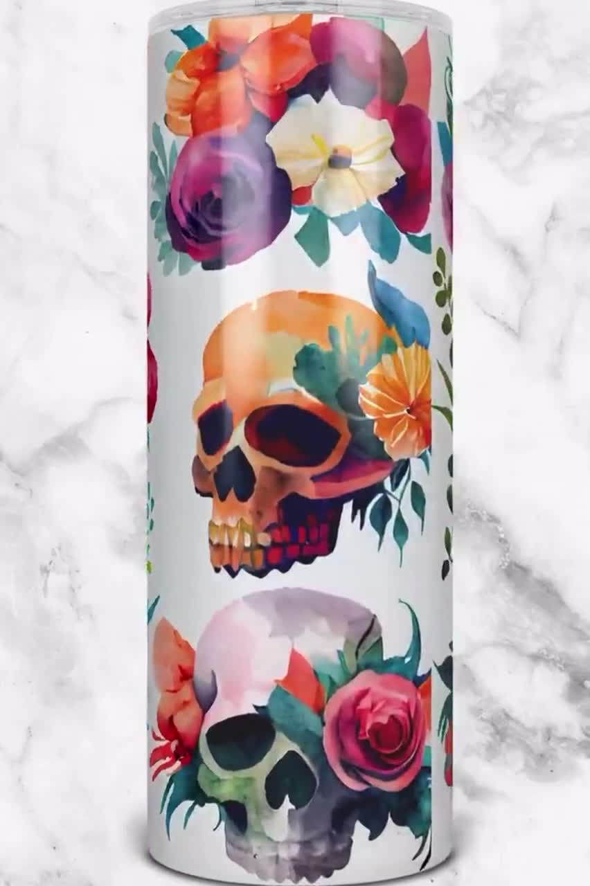 Skull Tumbler Watercolor Tumbler Floral Tumbler Gift for - Etsy