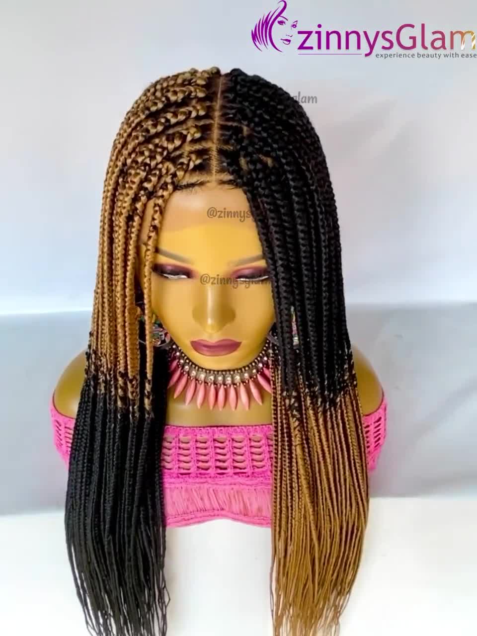  SIMBEAUTY Ombre Brown Box Braided Wig for Black Women