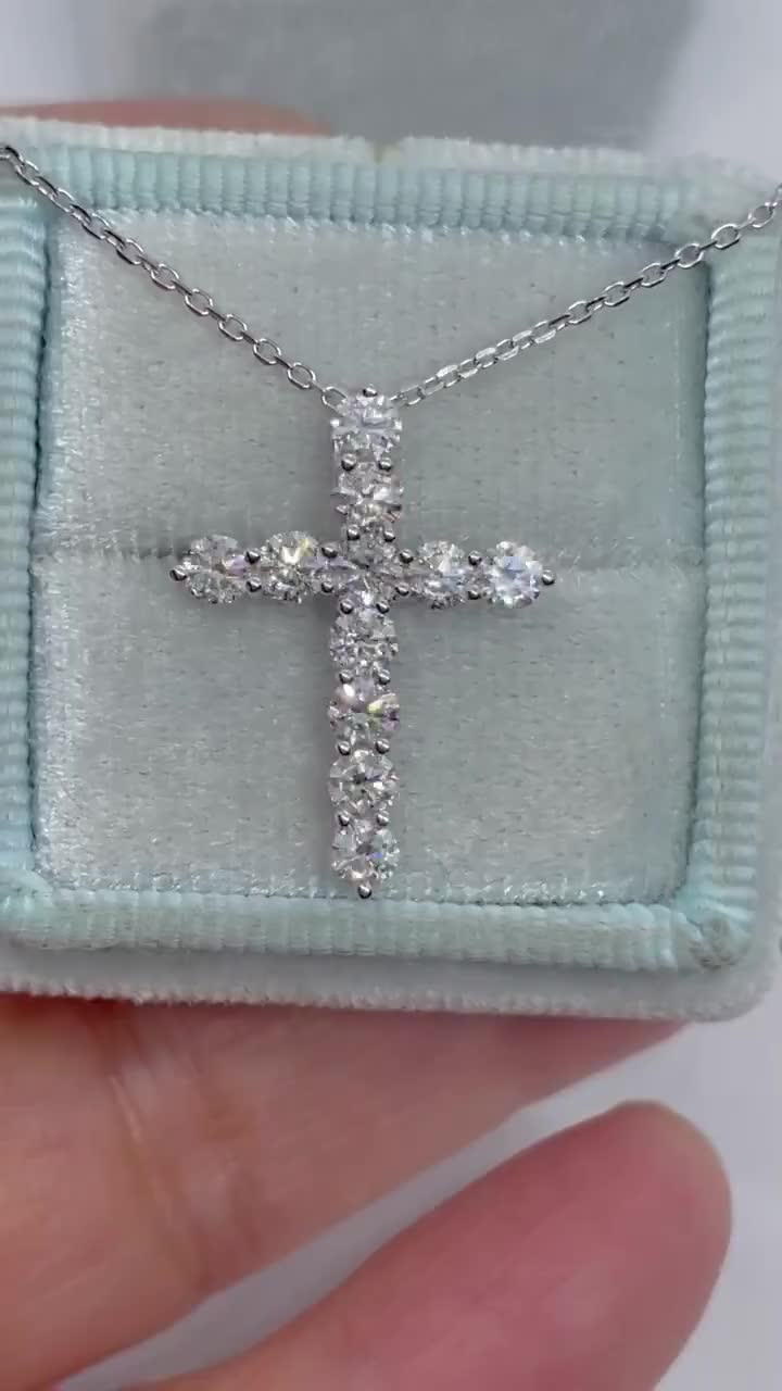 Diamond Cross Necklace, Diamond Cross Pendant 14K White Gold