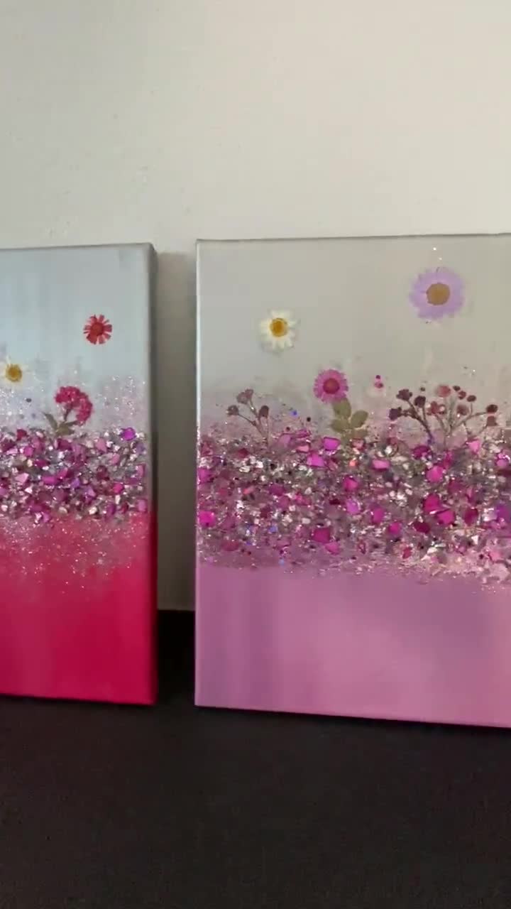 Glitter Glass Painting, Glitter Painting, Wall Art, Pink Glitter Art,  Fuchsia Glitter, Abstract Painting, Abstract Art, Wall Decor 