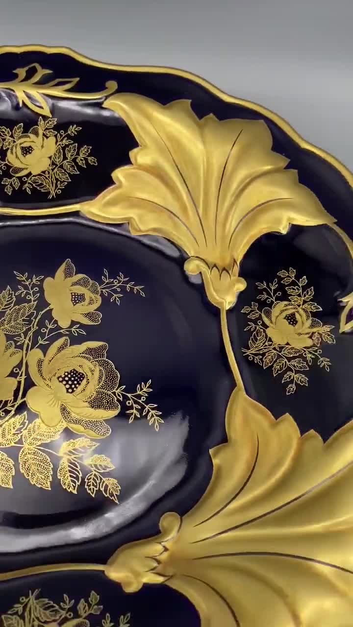 Weimar Porcelain Charger: Cobalt Blue & Gold Leaf, Made in Germany
