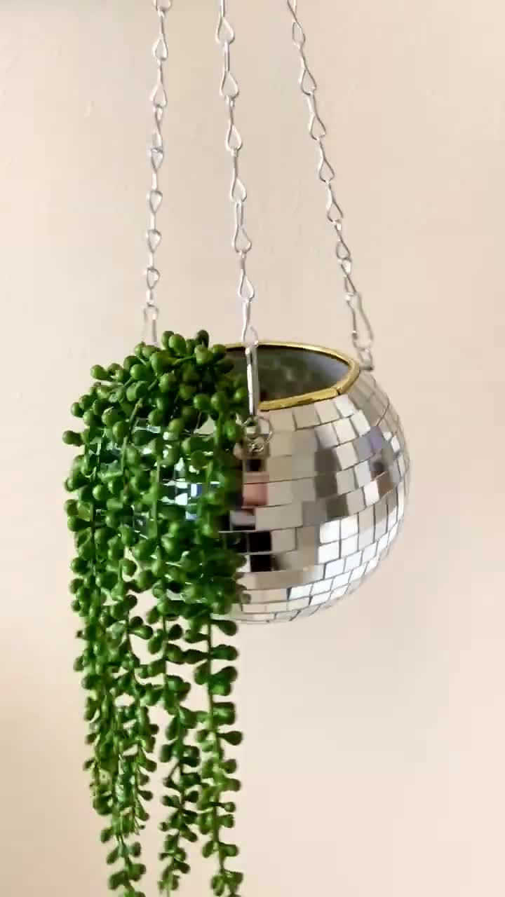 Hanging Disco Ball Planter Mini Disco Ball Plant Pot Unique Planter Mirror  Ball Succulent Hanging Planter Modern Retro Disco Decor 