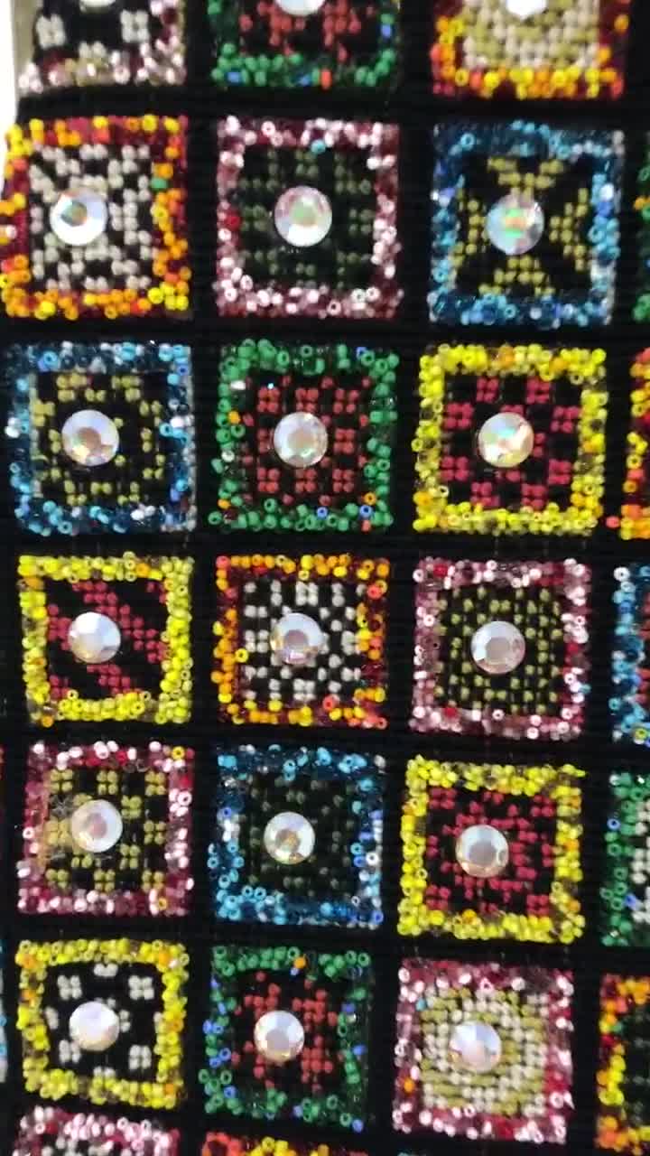 60s Patchwork Crystal Beaded Purse // 1960s Vintage Seed Bead 