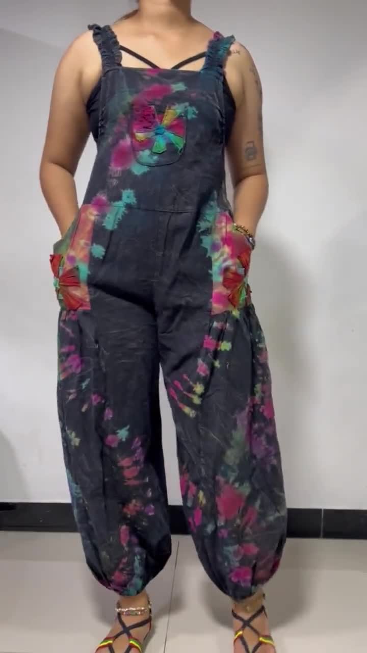 Beautiful Patchwork Jumpsuit With Wide-leg Overall and 2 Side Pockets. 