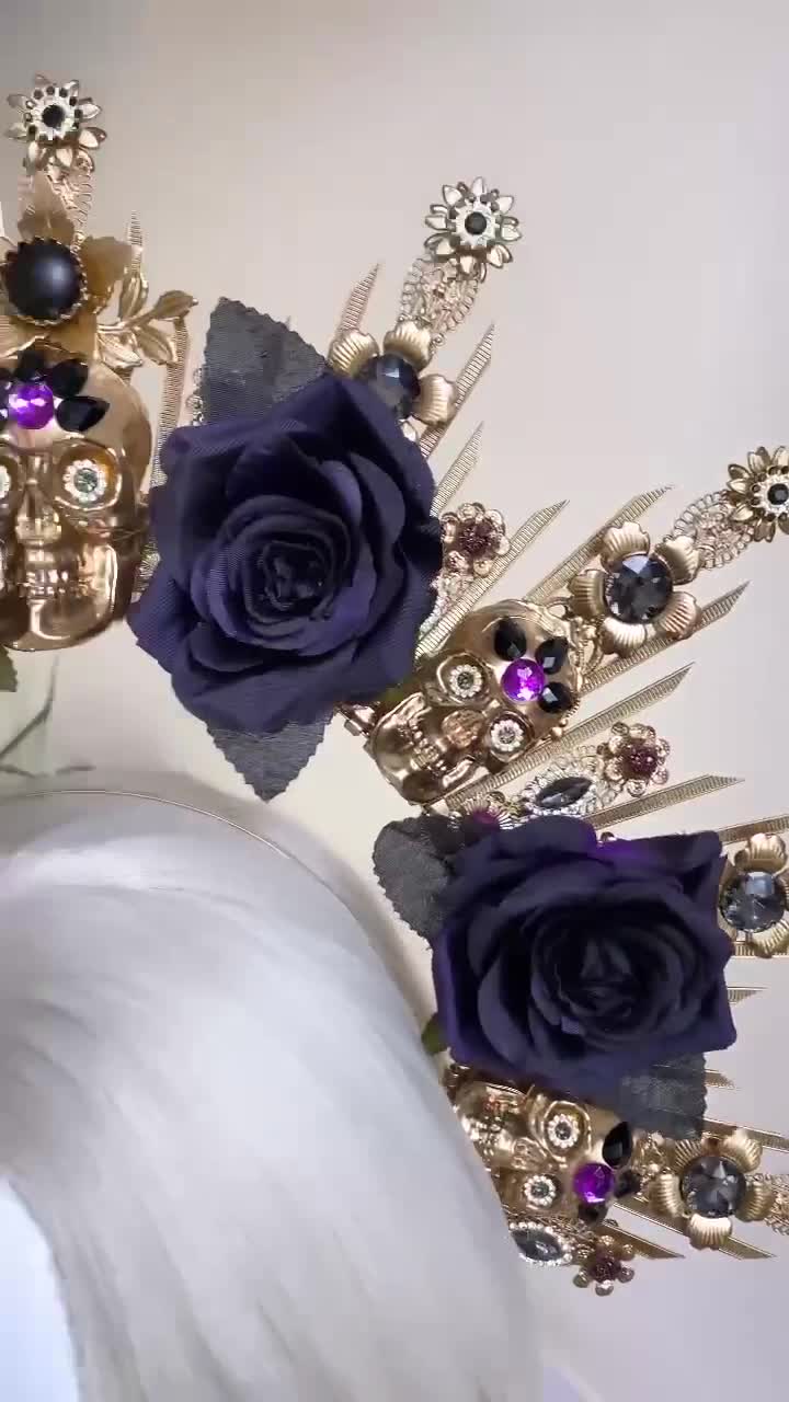 4 piezas de disfraz mexicano del Día de los Muertos para mujer, corona de  flores mexicanas, diadema roja y negra, falda larga, vestido flamenco