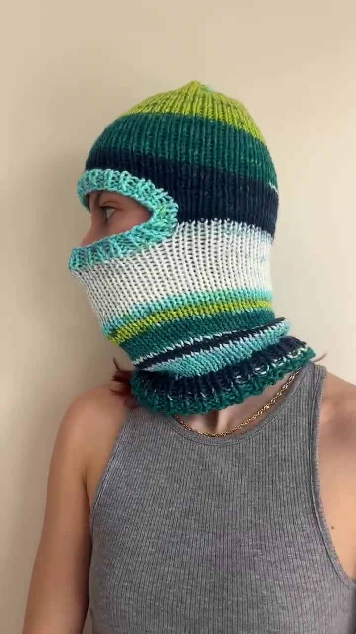 Full Face Balaclava, Vegan Knit Balaclava, Multicolor Knitted Hood