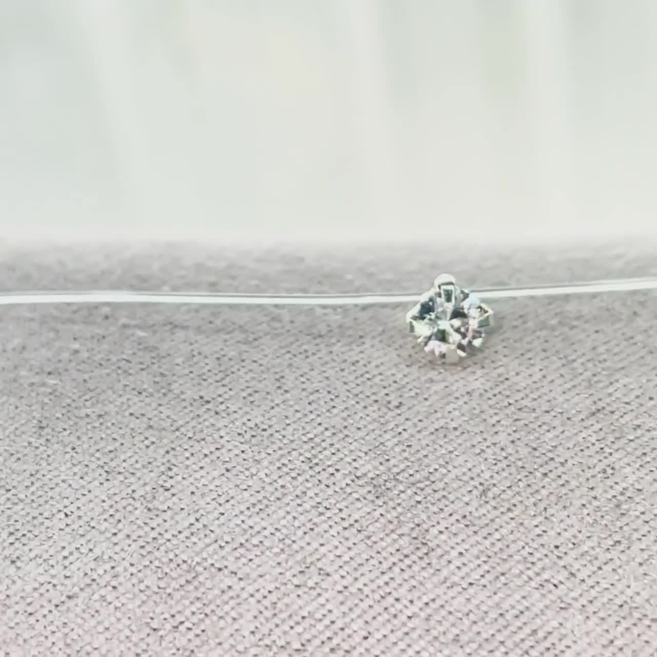 Invisible Necklace - Mini 4mm Swarovski® Elements Crystal Solitaire Pendant  - 925 Silver - Transparent Nylon Thread Choker - Bride Gift