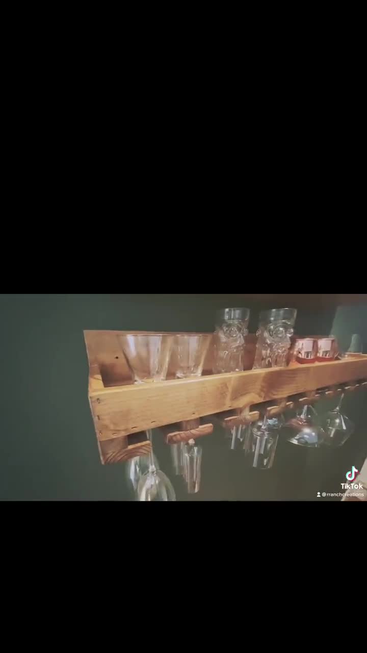 Rustic Floating Bar Shelf w/Martini / Margarita Glass Rack