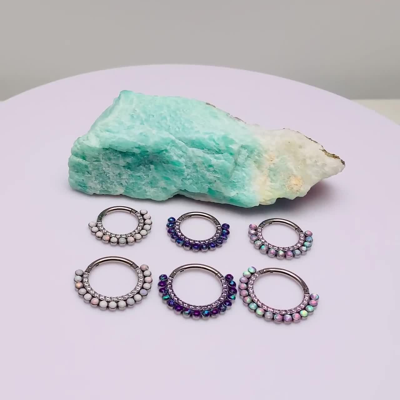 ❤ 9.91㌌　✨✨オパール✨✨ Sleepy Lavender Fire Opal and Amethyst CZ 8mm, 10mm Titanium