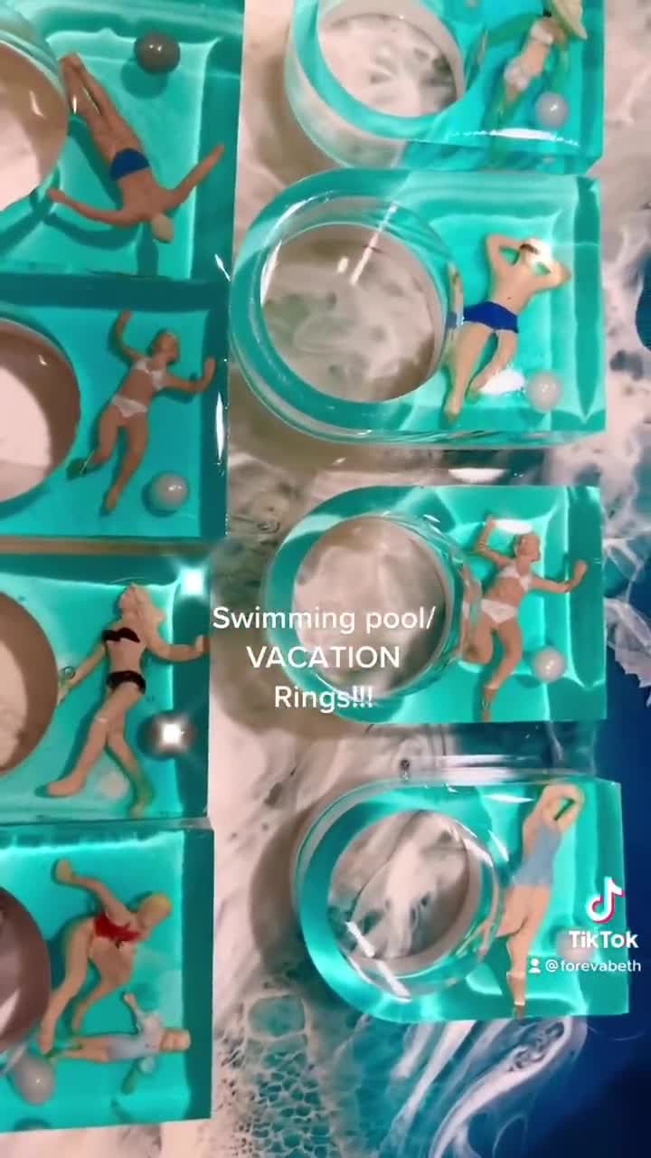 都内で Ring, Pool Swimming Beach Gifts Blue Caribbean Jewelry, スポーツ選手