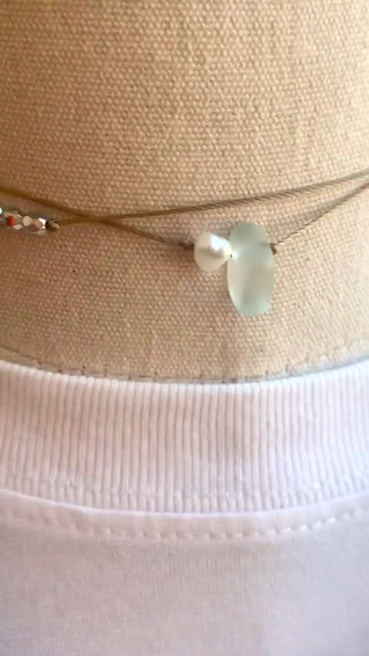 Sea Glass and Pearl Choker, Double Choker, Layering Necklace, Dainty Necklace,  String Choker, Boho Choker, Summer Necklace, Gift for Her 