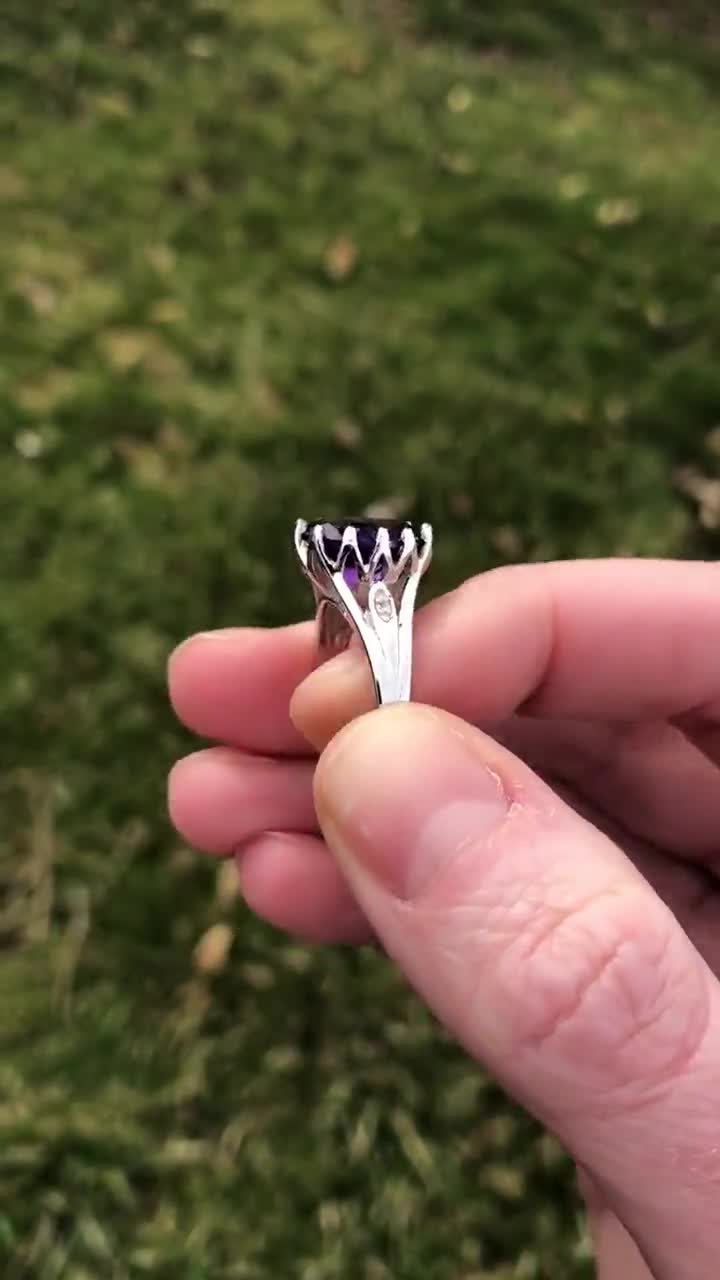 Genuine Amethyst Prong Set Sterling Silver Ring, Size 8.25