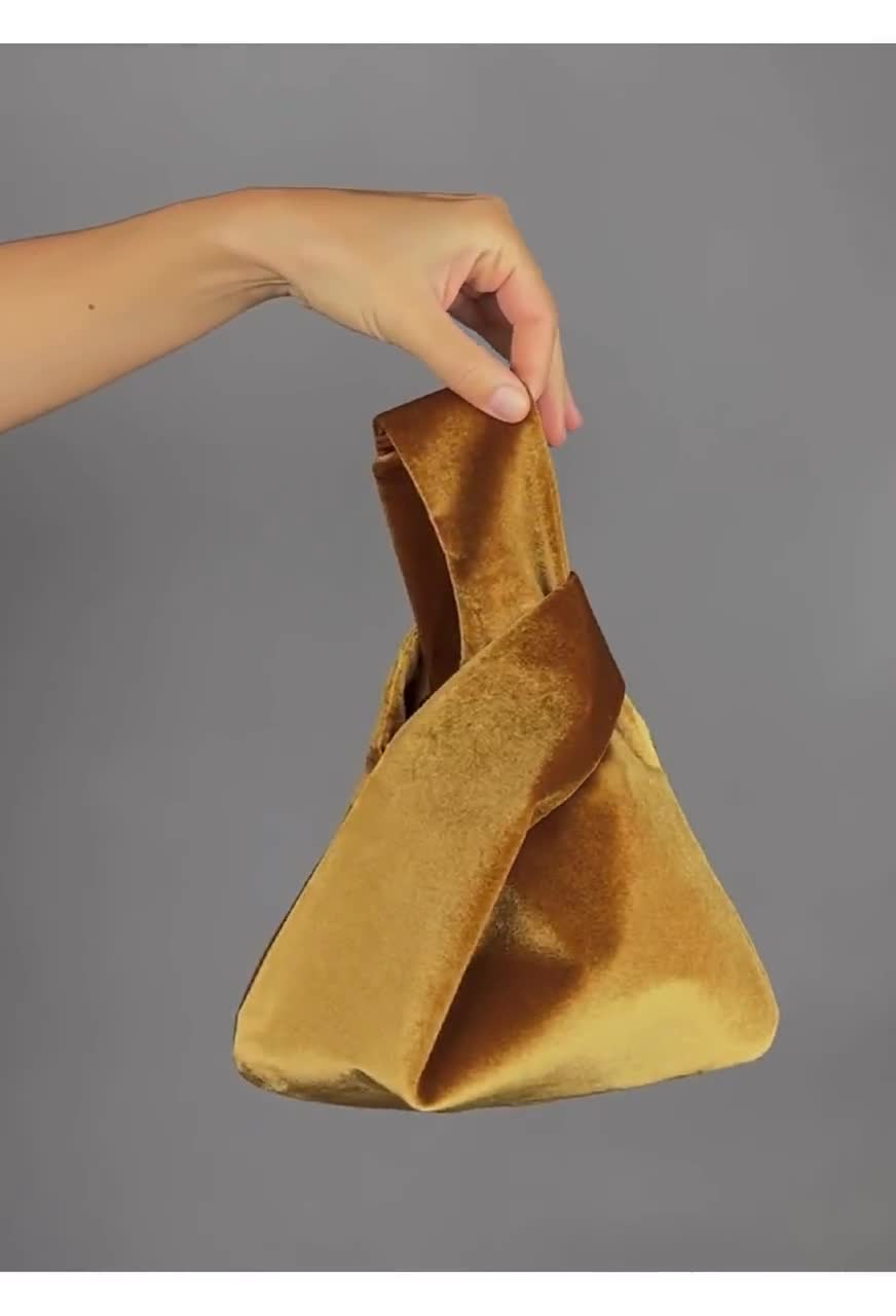 Japanese Knot Velvet Bag Purse Clutch Mustard Gold, Wedding