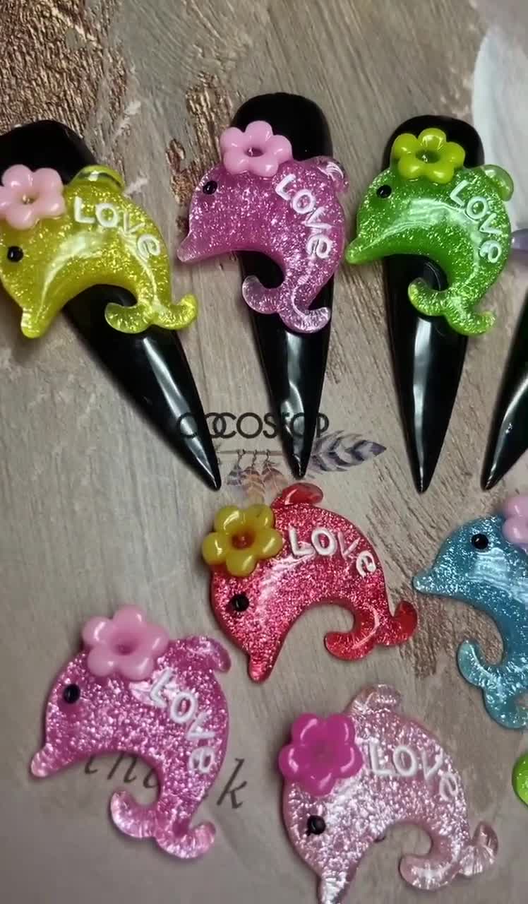 Glitter Mix Color Dolphin 3D Nail Charms / Dolphin Cartoon 