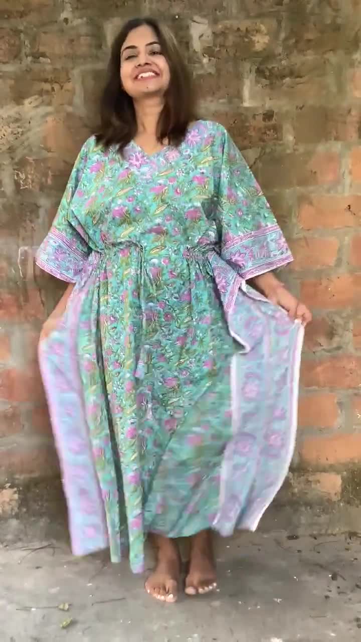 Bohemian Kaftan, India Ethnic Boho Dress, Labor and Delivery Gowns,  Hospital Gown, Cotton Robe, Kaftans, Maternity, Labor Gowns, Bridal Robe 