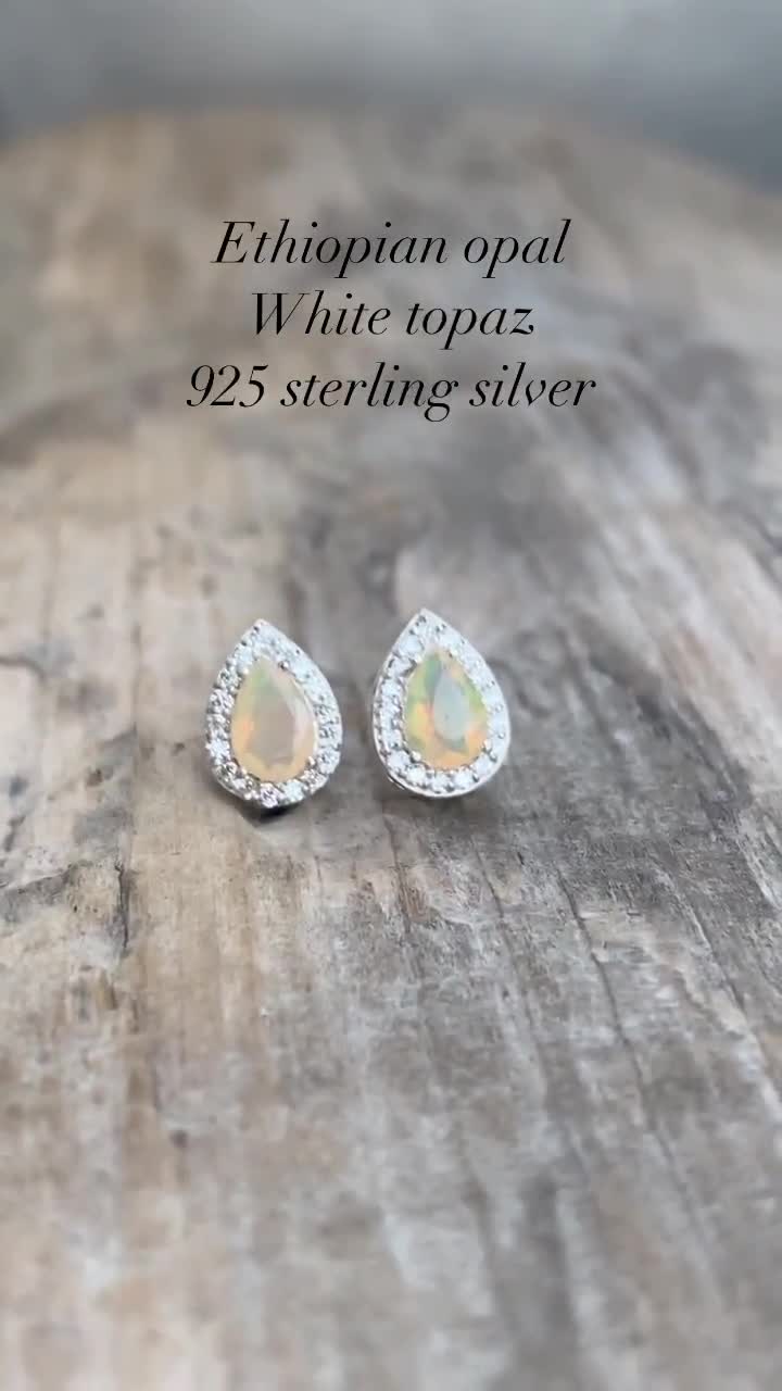 Ethiopian Opal Ring With White Topaz - 925 Sterling Silver Pear Shape –  Glass Palace Arts