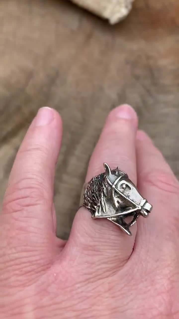 Vintage Horse Head Artisan Sterling Silver Ring - Etsy