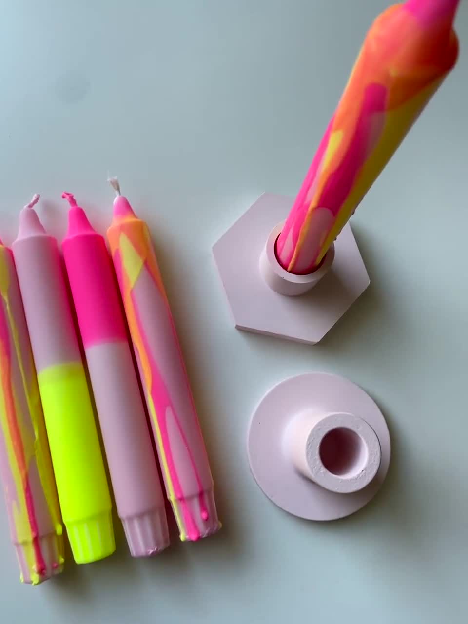 Dip Dye Candles, "Blanding", Neon, Set of 4, Colorful Candles video poster