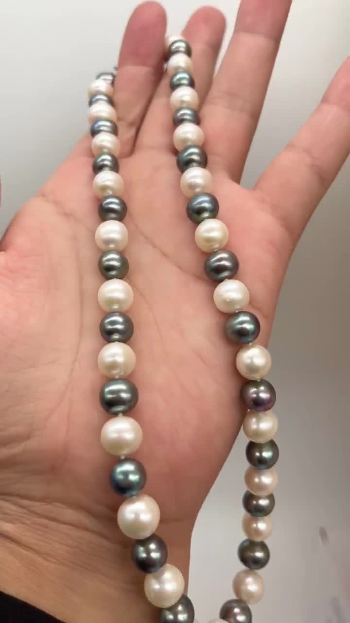 Black and White Pearl Necklace, Freshwater Pearl Necklace, Pearl Necklace  for Men, Birthday Gift for Women, Jewelry for Woman