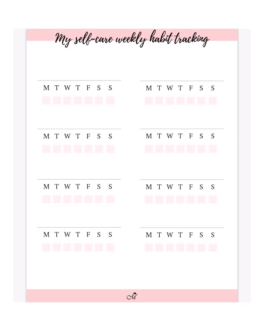 Self Care Checklist Tracker, Happy Planner Classic Insert, Self