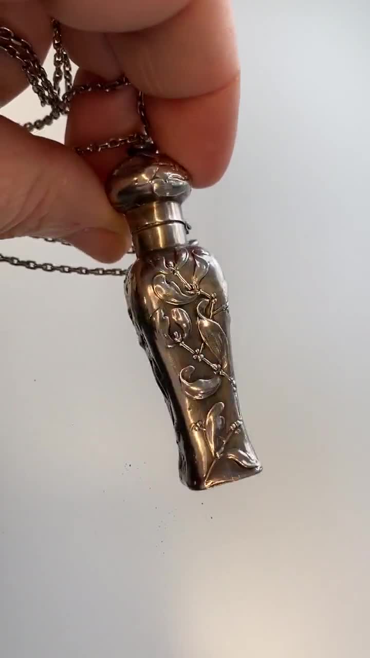 Sterling Silver Art Nouveau Perfume Bottle Pendant: Embossed Sweet Pea, French Antique video poster