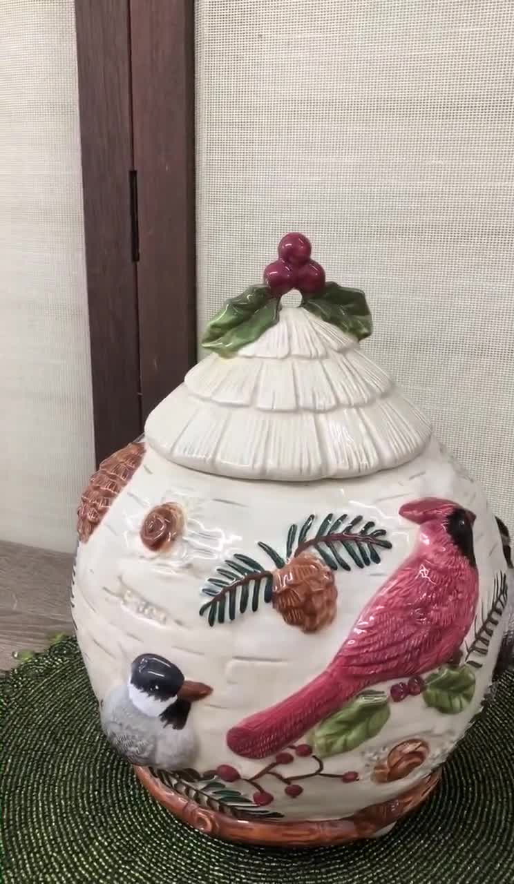 Vintage Cardinals Birds, Hollies, Cherries 3D Cookie Jar - Etsy