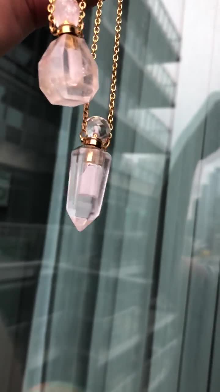 Clear Quartz Perfume Necklace, Perfume Bottle, Chakra Necklace, Essential  Oil Bottle, Clear Quartz Jewelry, Gemstone Necklace 