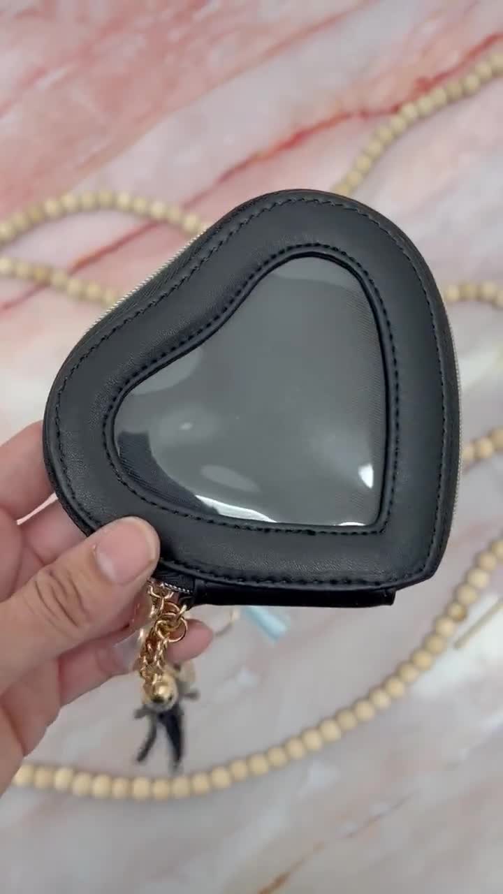 LOUIS VUITTON Heart Coin Purse Keychain Patent Leather Off White Cream