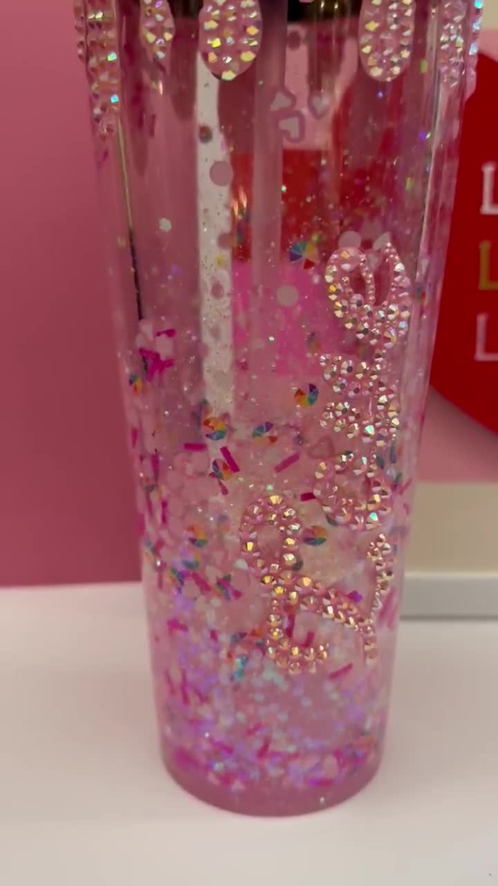 Pink Bling/pearl Snowglobe Tumbler With Clay Valentines Day Conversation  Hearts, Venti Snowglobe Valentine's Day Hearts 