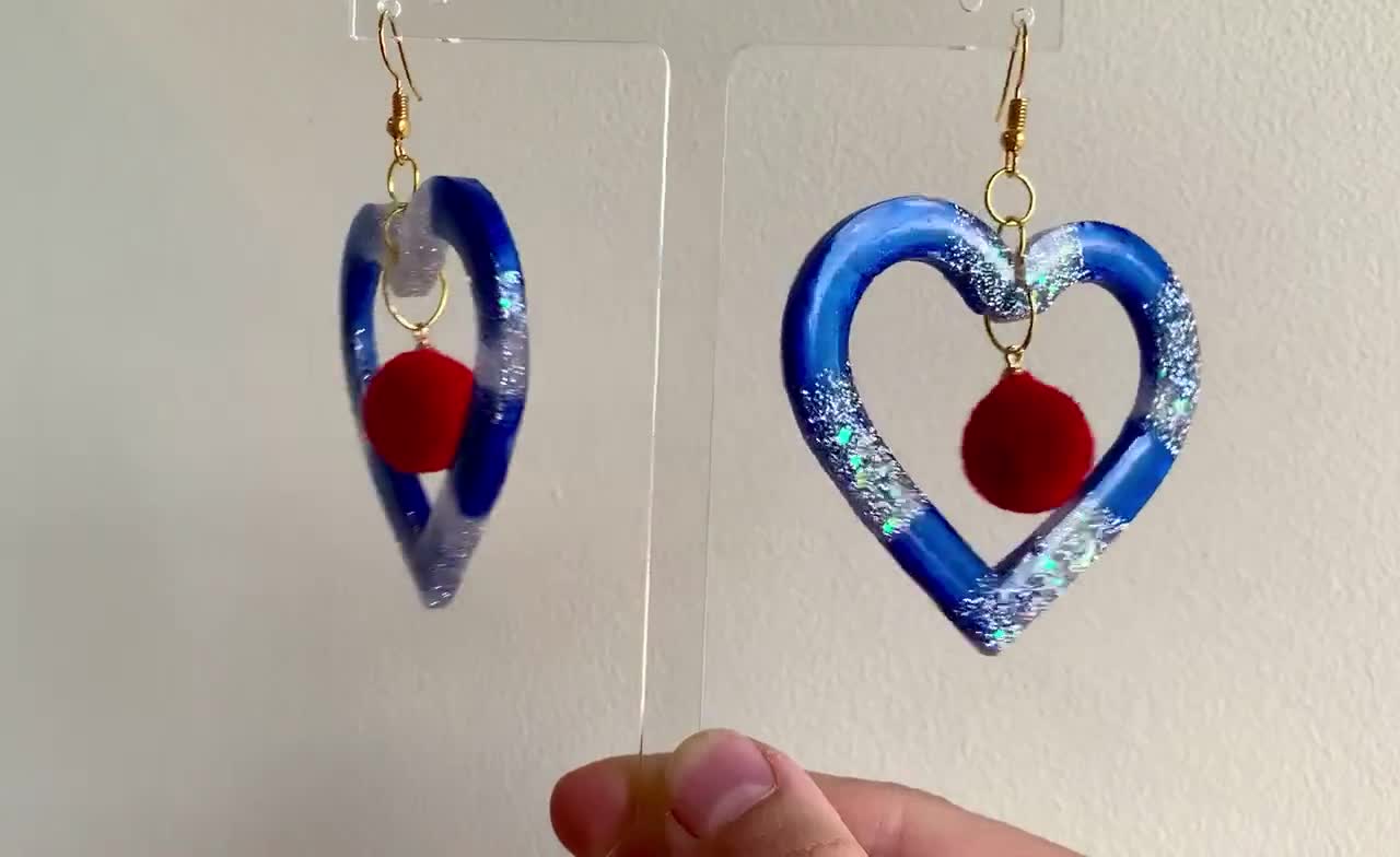 ■VINTAGE HOLLYWOOD■ Colorful Heart Earrings VH2313EA002B Vintage 1980's Heart Earrings - Sterling Silver and