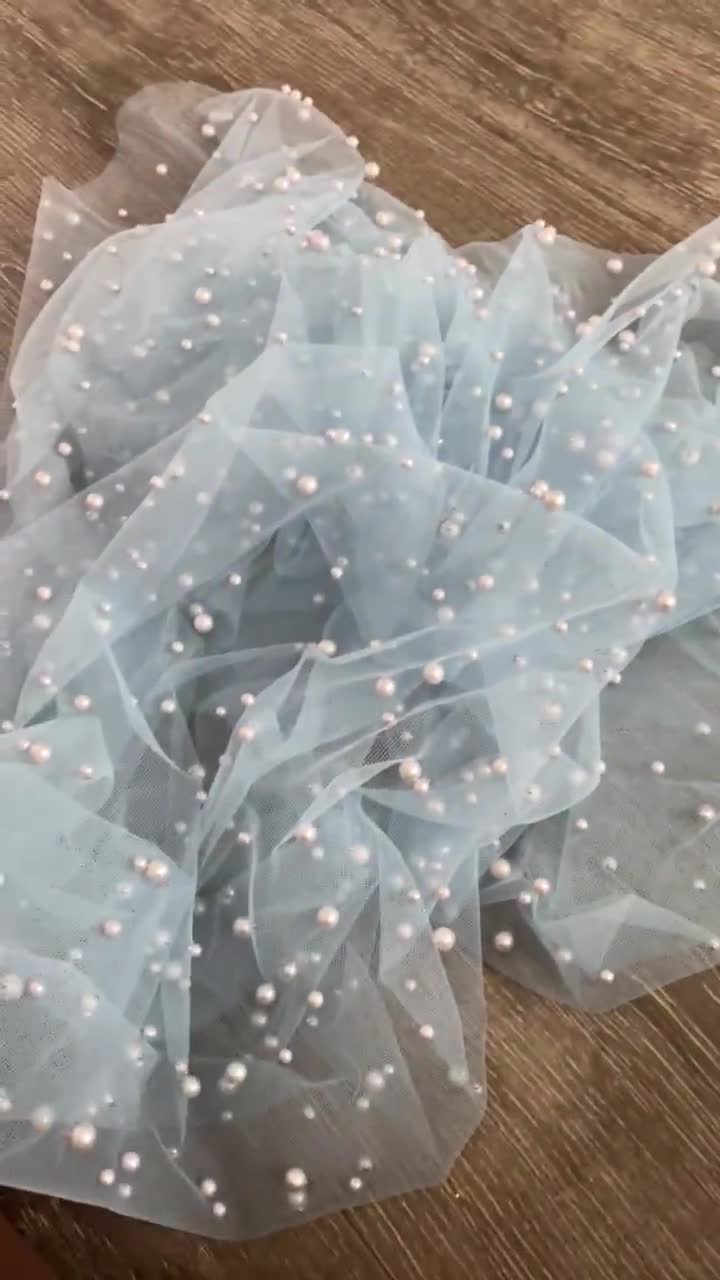 Baby Blue Pearl Tulle Fabric, Sky Blue Pearl Beaded Tulle, Light Blue  Beaded Pearl Tulle Lace Fabric by the Yard, Tulle Mesh With Pearls 