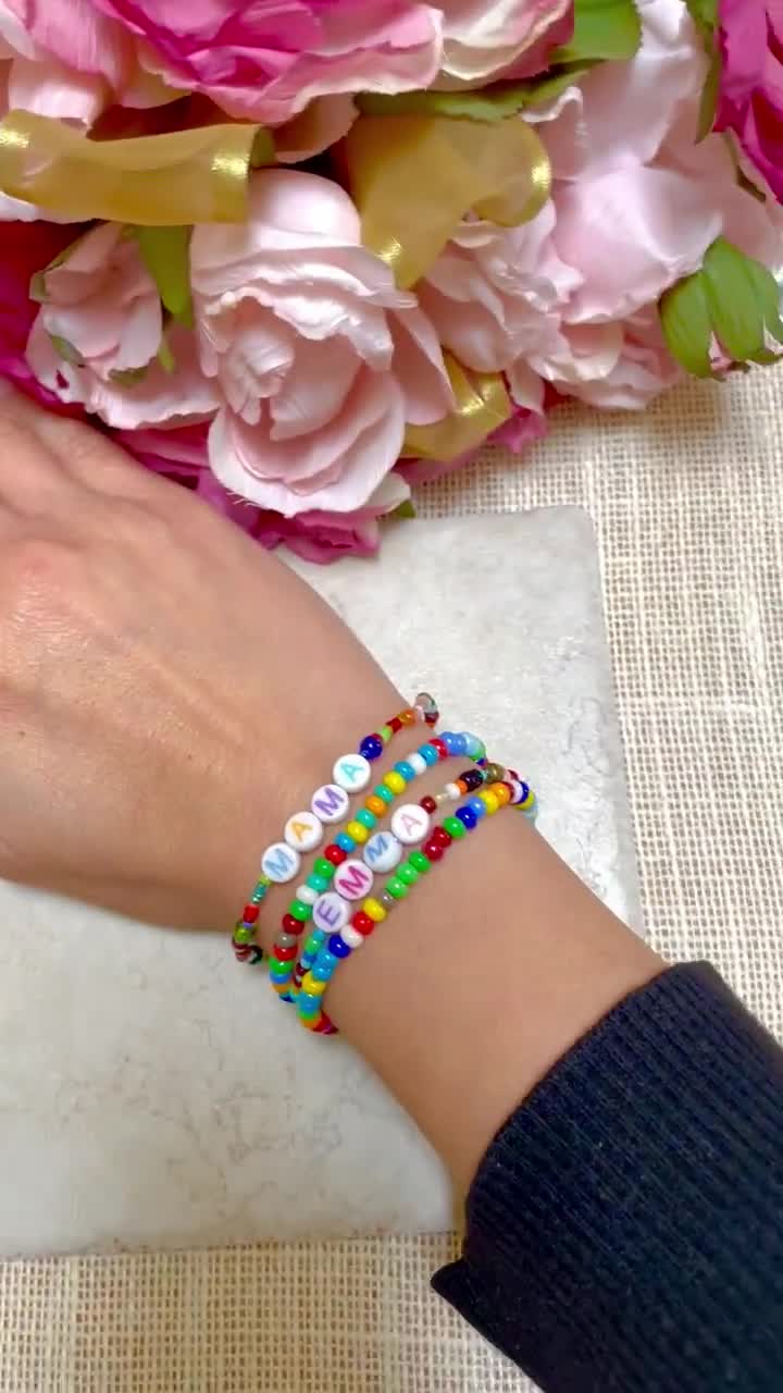 custom rainbow name bracelets for women, stacking stretch bracelet, be -  Lily Daily Boutique