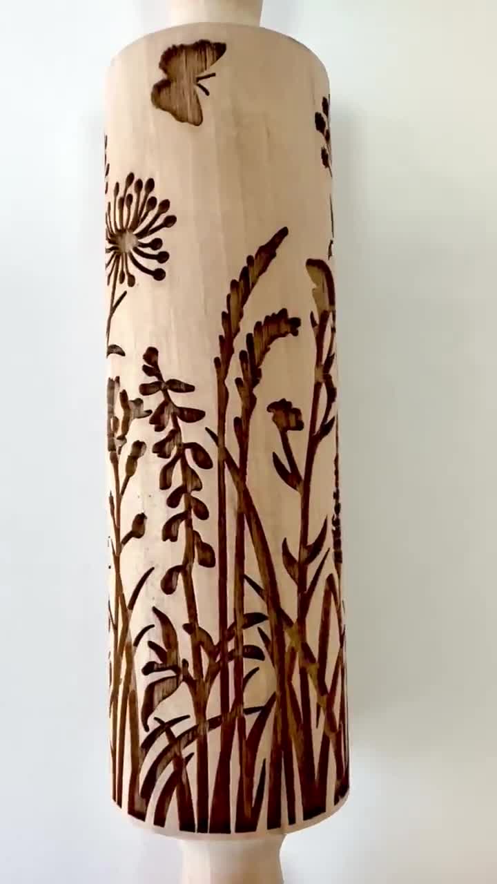 Wild Flowers and Herb Embossed Rolling Pin,Clay,Stamp,Pottery,Handmade –  Diamond Wood WCG