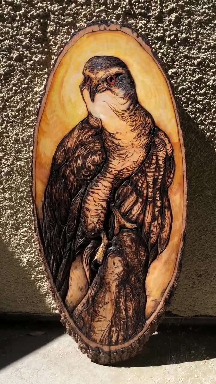 Wood Burned Tree on Piece of Timber 